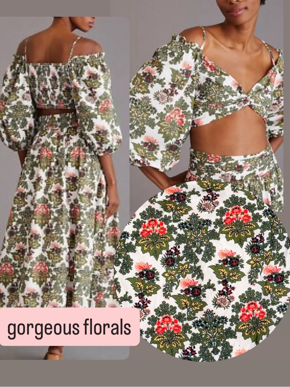 New! Anthropologie Floral Maxi Skirt Top 2pc set Size S